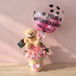 Arreglo de Cumpleaños con Peluche y Globo – Detalle Dulce