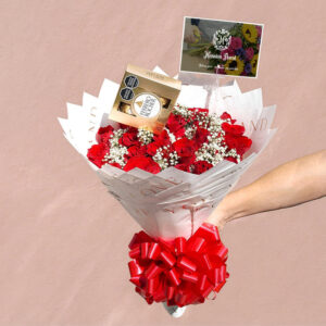 Bouquet de Rosas Rojas con Chocolates y Detalle – Amor Elegante