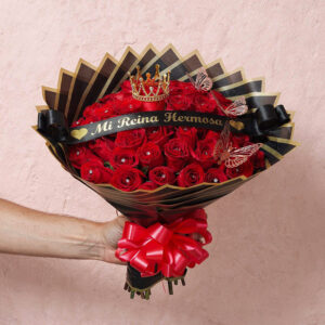 Bouquet de Rosas Rojas con Corona y Chocolates – Amor Exclusivo