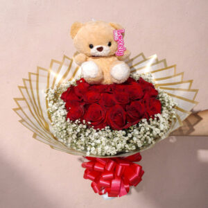 Bouquet de Rosas Rojas con Peluche – Detalle Romántico