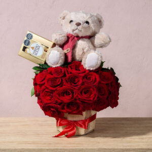 Bouquet de Rosas Rojas con Peluche – Detalle Romántico