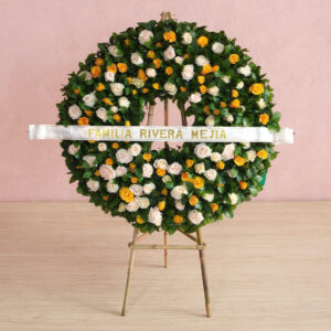Corona Fúnebre de Rosas Blancas y Amarillas – Tributo Sereno
